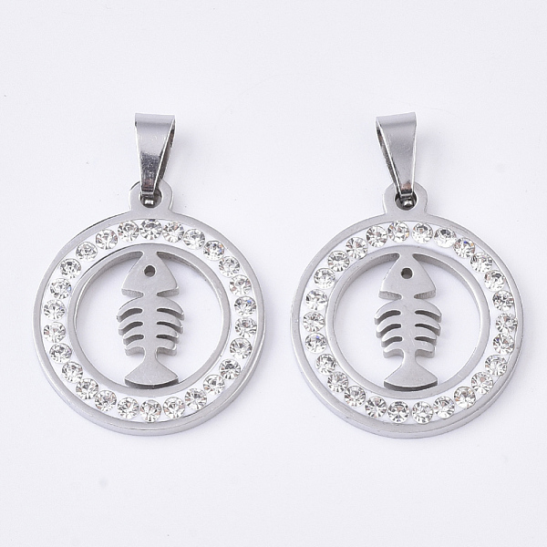 PandaHall 201 Stainless Steel Pendants, with Random Size Snap On Bails and Polymer Clay Crystal Rhinestones, Flat Round with Fishbone Shape..., Clear
PandaHall 201 Stainless Steel Pendants, with Random Size Snap On Bails and Polymer Clay Crystal Rhinestones, Flat Round with Fishbone Shape..., Clear
