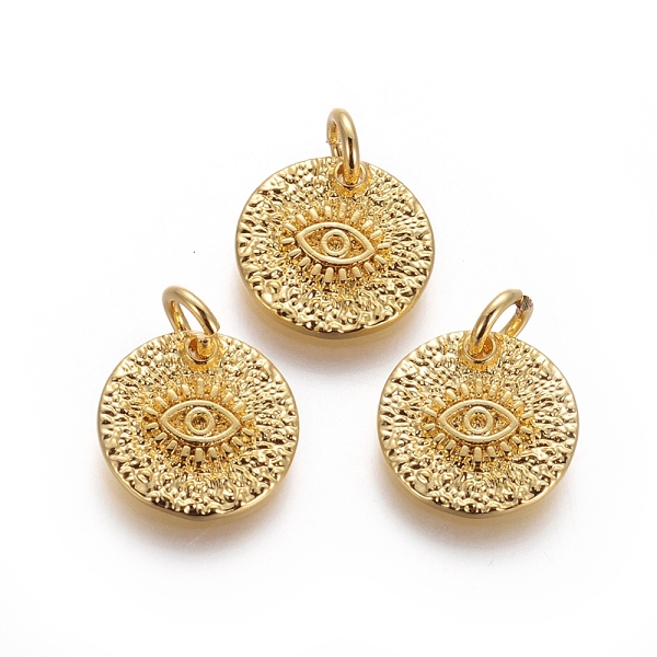 PandaHall Brass Rough Surface Charms, with Jump Rings, Flat Round with Evil Eye, Golden, 12x1.5mm, Hole: 3mm Brass Evil Eye
PandaHall Brass Rough Surface Charms, with Jump Rings, Flat Round with Evil Eye, Golden, 12x1.5mm, Hole: 3mm Brass Evil Eye
