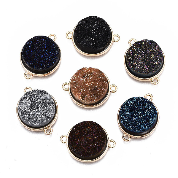 PandaHall Natural Druzy Agate Links Connectors, with Light Gold Brass Findings, Dyed, Flat Round, Mixed Color, 24x18x6.5~7.5mm, Hole: 1.8mm..., Multicolor
PandaHall Natural Druzy Agate Links Connectors, with Light Gold Brass Findings, Dyed, Flat Round, Mixed Color, 24x18x6.5~7.5mm, Hole: 1.8mm..., Multicolor