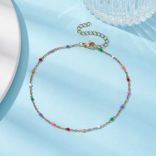 PandaHall 304 Stainless Steel Cable Chain Anklets with Colorful Enamel, Golden, 9 inch(22.7cm) Stainless Steel
PandaHall 304 Stainless Steel Cable Chain Anklets with Colorful Enamel, Golden, 9 inch(22.7cm) Stainless Steel