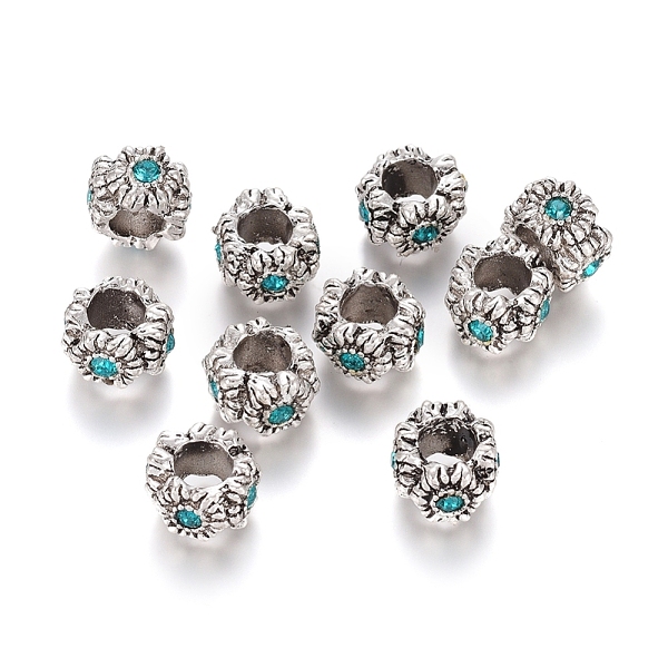 PandaHall Antique Silver Plated Alloy European Beads, Large Hole Beads, with Rhinestone, Rondelle, Blue Zircon, 9~10x6.5mm, Hole: 4.5mm..., Cyan
PandaHall Antique Silver Plated Alloy European Beads, Large Hole Beads, with Rhinestone, Rondelle, Blue Zircon, 9~10x6.5mm, Hole: 4.5mm..., Cyan