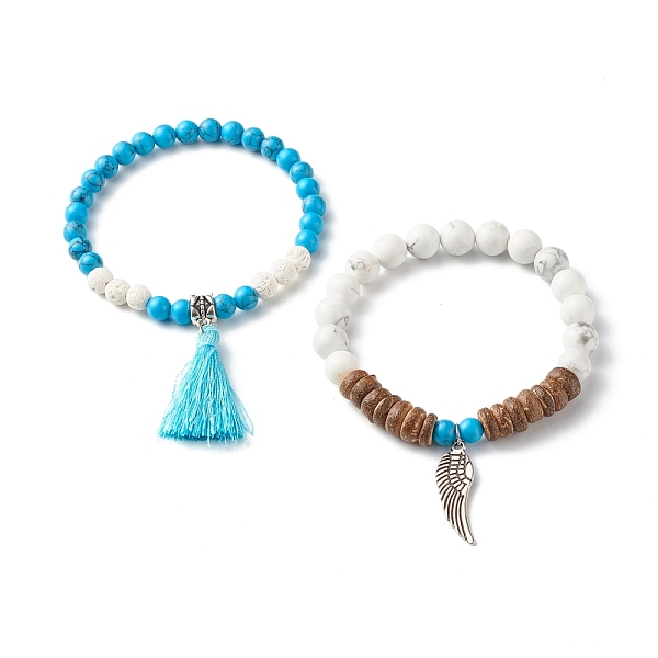 PandaHall Tassel & Wing Alloy Charm Bracelets Set for Girl Women, Natural Howlite & Lava Rock & Synthetic Turquoise(Dyed) & Natural Coconut...
PandaHall Tassel & Wing Alloy Charm Bracelets Set for Girl Women, Natural Howlite & Lava Rock & Synthetic Turquoise(Dyed) & Natural Coconut...