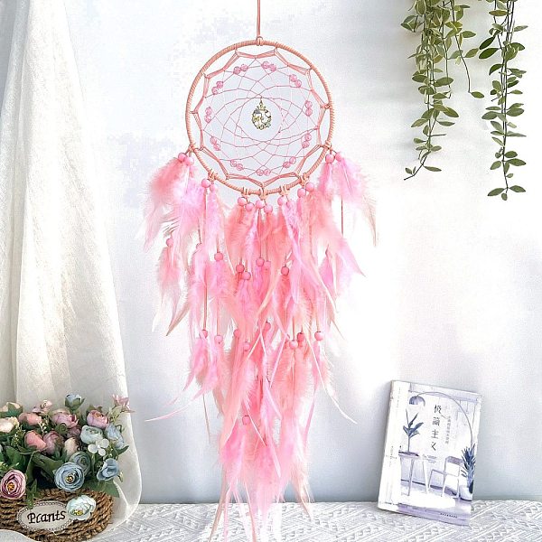 PandaHall Woven Web/Net with Feather Hanging Ornaments, Iron Ring and Glass Beads for Home Living Room Bedroom Wall Decorations, Pink...
PandaHall Woven Web/Net with Feather Hanging Ornaments, Iron Ring and Glass Beads for Home Living Room Bedroom Wall Decorations, Pink...