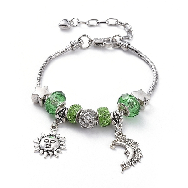 PandaHall Brass European Bracelets, with Polymer Clay Rhinestone Beads, Glass European Beads, Alloy European Beads and Pendants, Sun & Moon..., Green
PandaHall Brass European Bracelets, with Polymer Clay Rhinestone Beads, Glass European Beads, Alloy European Beads and Pendants, Sun & Moon..., Green