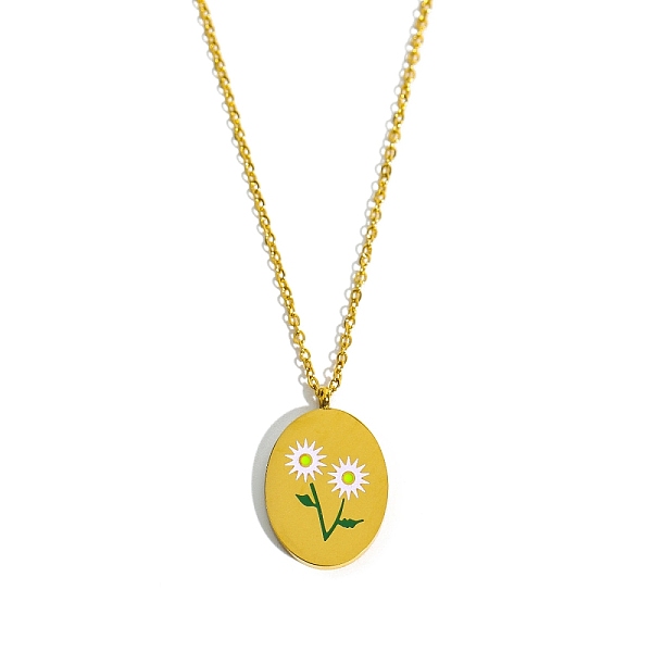 PandaHall Birth Month Flower Style Titanium Steel Oval Pendant Necklace, Golden, April Daisy, 15.75 inch(40cm) Titanium Steel April Daisy
PandaHall Birth Month Flower Style Titanium Steel Oval Pendant Necklace, Golden, April Daisy, 15.75 inch(40cm) Titanium Steel April Daisy