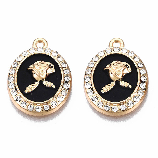 PandaHall Rack Plating Alloy Enamel Pendants, with Crystal Rhinestone, Light Gold, Cadmium Free & Nickel Free & Lead Free, Oval with Flower..., Black
PandaHall Rack Plating Alloy Enamel Pendants, with Crystal Rhinestone, Light Gold, Cadmium Free & Nickel Free & Lead Free, Oval with Flower..., Black