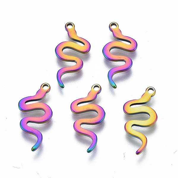 PandaHall Ion Plating(IP) 201 Stainless Steel Charms, Cadmium Free & Nickel Free & Lead Free, Snake, Rainbow Color, 15x7x1mm, Hole: 1mm 201...
PandaHall Ion Plating(IP) 201 Stainless Steel Charms, Cadmium Free & Nickel Free & Lead Free, Snake, Rainbow Color, 15x7x1mm, Hole: 1mm 201...
