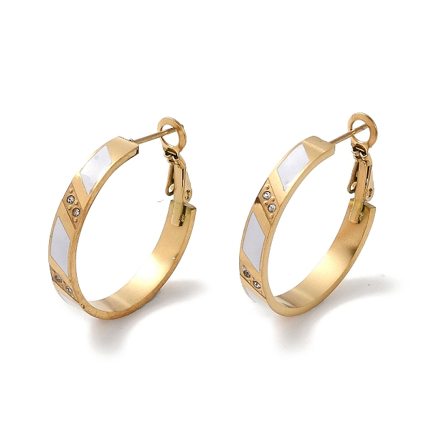 PandaHall 304 Stainless Steel Rhinestone Hoop Earrings for Women, Enamel Style, Real 18K Gold Plated, 27.5x4.5mm 304 Stainless Steel White
PandaHall 304 Stainless Steel Rhinestone Hoop Earrings for Women, Enamel Style, Real 18K Gold Plated, 27.5x4.5mm 304 Stainless Steel White