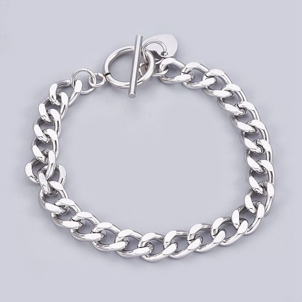 PandaHall 304 Stainless Steel Curb Chain Bracelets, with Toggle Clasps and Heart Shape Charm, Stainless Steel Color, 7-1/2 inch(19cm), 7.5mm...
PandaHall 304 Stainless Steel Curb Chain Bracelets, with Toggle Clasps and Heart Shape Charm, Stainless Steel Color, 7-1/2 inch(19cm), 7.5mm...