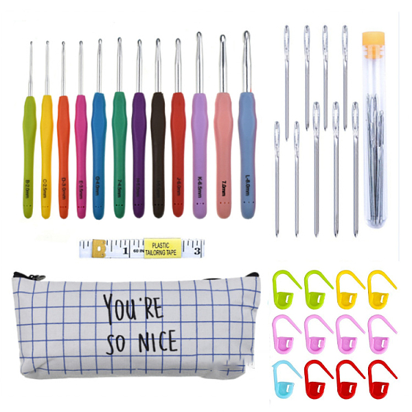 PandaHall DIY Knitting Tool Sets, including Aluminum Crochet Hooks Needles, Random Color Plastic Locking Stitch Marker, Tape Measure, Needle..., White
PandaHall DIY Knitting Tool Sets, including Aluminum Crochet Hooks Needles, Random Color Plastic Locking Stitch Marker, Tape Measure, Needle..., White