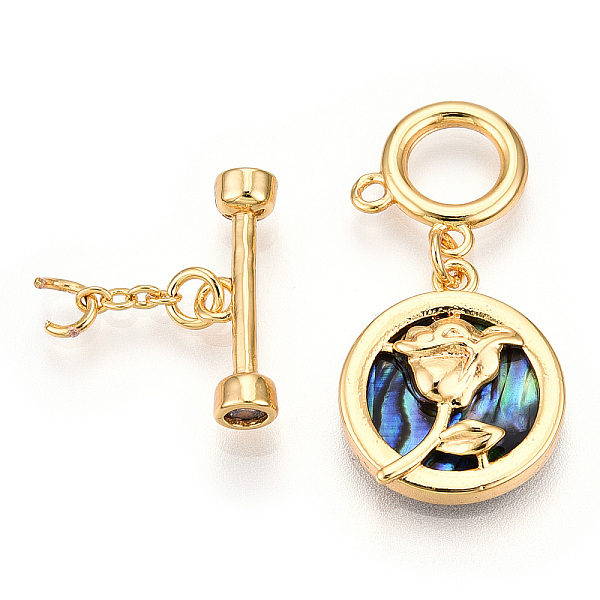 PandaHall Paua Shell Toggle Clasps, with Brass Findings, Flat Round with Rose, Real 18K Gold Plated, 41.5mm, T Clasps: 5.5x18x4mm, O Clasps...
PandaHall Paua Shell Toggle Clasps, with Brass Findings, Flat Round with Rose, Real 18K Gold Plated, 41.5mm, T Clasps: 5.5x18x4mm, O Clasps...
