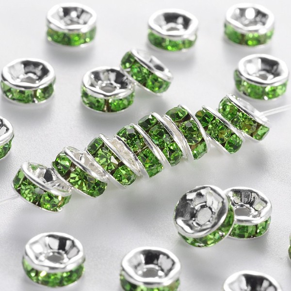 PandaHall Brass Grade A Rhinestone Spacer Beads, Silver Color Plated, Nickel Free, Peridot, 6x3mm, Hole: 1mm Brass+Rhinestone Rondelle Green
PandaHall Brass Grade A Rhinestone Spacer Beads, Silver Color Plated, Nickel Free, Peridot, 6x3mm, Hole: 1mm Brass+Rhinestone Rondelle Green