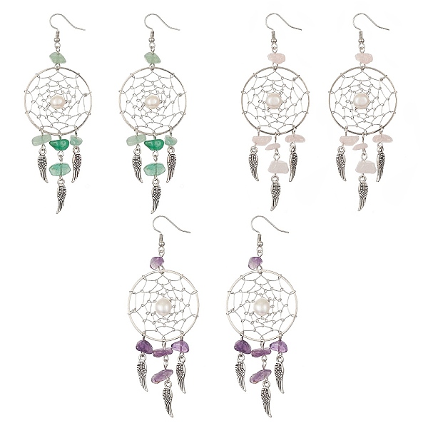PandaHall Natural Mixed Gemstone Chips & Pearl Chandelier Earrings, Alloy Woven Net/Web with Feather with Brass Pins for Women, 100x30mm...
PandaHall Natural Mixed Gemstone Chips & Pearl Chandelier Earrings, Alloy Woven Net/Web with Feather with Brass Pins for Women, 100x30mm...