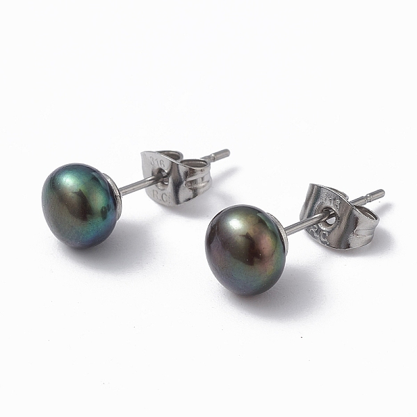 PandaHall Natural Pearl Ear Studs, 304 Stainless Steel Pin Ear Stud for Women, Round, Dark Slate Blue, 16.5~17x7mm, Pin: 0.7mm Pearl Round
PandaHall Natural Pearl Ear Studs, 304 Stainless Steel Pin Ear Stud for Women, Round, Dark Slate Blue, 16.5~17x7mm, Pin: 0.7mm Pearl Round