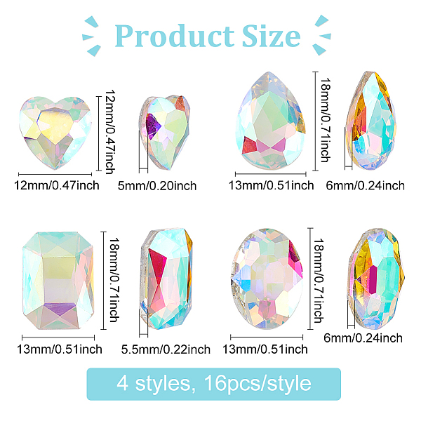 PandaHall FINGERINSPIRE 64 Pcs 4 Shapes Pointed Back Rhinestone Glass Rhinestones Gems AB Color Rectangle/Teardrop/Heart/Oval Jewels..., Clear
PandaHall FINGERINSPIRE 64 Pcs 4 Shapes Pointed Back Rhinestone Glass Rhinestones Gems AB Color Rectangle/Teardrop/Heart/Oval Jewels..., Clear