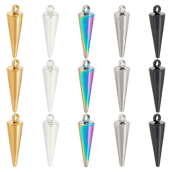 PandaHall Unicraftale 25Pcs 5 Colors 304 Stainless Steel Pendants, Spike/Cone, Mixed Color, 18x5mm, Hole: 2mm, 5pcs/color 304 Stainless...
PandaHall Unicraftale 25Pcs 5 Colors 304 Stainless Steel Pendants, Spike/Cone, Mixed Color, 18x5mm, Hole: 2mm, 5pcs/color 304 Stainless...