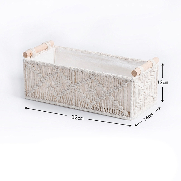 PandaHall Handmade Woven Cotton Macrame Storage Basket, with Wooden Bar, Rectangle Storage Box, White, 320x120x140mm Cotton Rectangle White
PandaHall Handmade Woven Cotton Macrame Storage Basket, with Wooden Bar, Rectangle Storage Box, White, 320x120x140mm Cotton Rectangle White