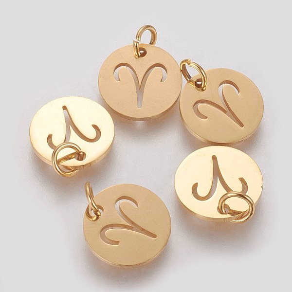 PandaHall 304 Stainless Steel Pendants, with Jump Ring, Laser Cut, Flat Round with Constellation/Zodiac Sign, Golden, Aries, 12x1mm, Hole...
PandaHall 304 Stainless Steel Pendants, with Jump Ring, Laser Cut, Flat Round with Constellation/Zodiac Sign, Golden, Aries, 12x1mm, Hole...