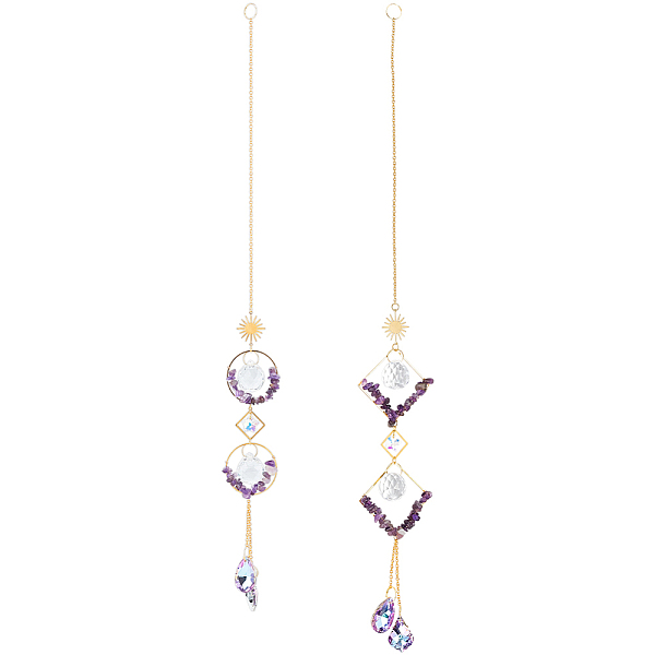 PandaHall GOMAKERER 2Pcs 2 Style Teardrop K9 Glass & Natural Amethyst Chip Pendant Decorations, Hanging Sun Catchers, with Brass Findings..., Multicolor
PandaHall GOMAKERER 2Pcs 2 Style Teardrop K9 Glass & Natural Amethyst Chip Pendant Decorations, Hanging Sun Catchers, with Brass Findings..., Multicolor