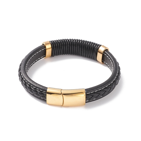 PandaHall Leather Cord Bracelets, 304 Stainless Steel Magnetic Clasp, Rectangle, Golden, 8-5/8 inch(22cm), 12~15x6~10mm Leather
PandaHall Leather Cord Bracelets, 304 Stainless Steel Magnetic Clasp, Rectangle, Golden, 8-5/8 inch(22cm), 12~15x6~10mm Leather