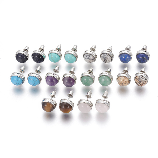 PandaHall Natural & Synthetic Gemstone Stud Earrings, with Brass Findings, Half Round, Platinum, 12mm, Pin: 0.8mm Mixed Stone
PandaHall Natural & Synthetic Gemstone Stud Earrings, with Brass Findings, Half Round, Platinum, 12mm, Pin: 0.8mm Mixed Stone