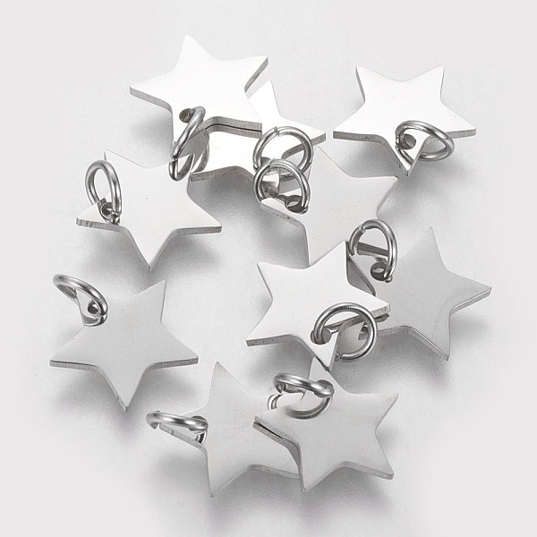 PandaHall 304 Stainless Steel Charms, Star, Stainless Steel Color, 10x10.6x1.1mm, Hole: 4mm 304 Stainless Steel Star
PandaHall 304 Stainless Steel Charms, Star, Stainless Steel Color, 10x10.6x1.1mm, Hole: 4mm 304 Stainless Steel Star