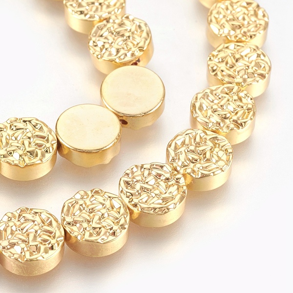 PandaHall Electroplated Non-magnetic Synthetic Hematite Beads Strands, Textured Flat Round, Golden Plated, 10x4mm, Hole: 1mm, about...
PandaHall Electroplated Non-magnetic Synthetic Hematite Beads Strands, Textured Flat Round, Golden Plated, 10x4mm, Hole: 1mm, about...