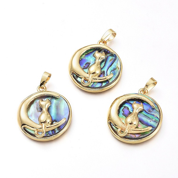 PandaHall Natural Abalone Shell/Paua Shell Pendants, with Brass Findings, Flat Round with Moon & Cat Shape, Golden, 31.5x27.5x8.5mm, Hole...
PandaHall Natural Abalone Shell/Paua Shell Pendants, with Brass Findings, Flat Round with Moon & Cat Shape, Golden, 31.5x27.5x8.5mm, Hole...