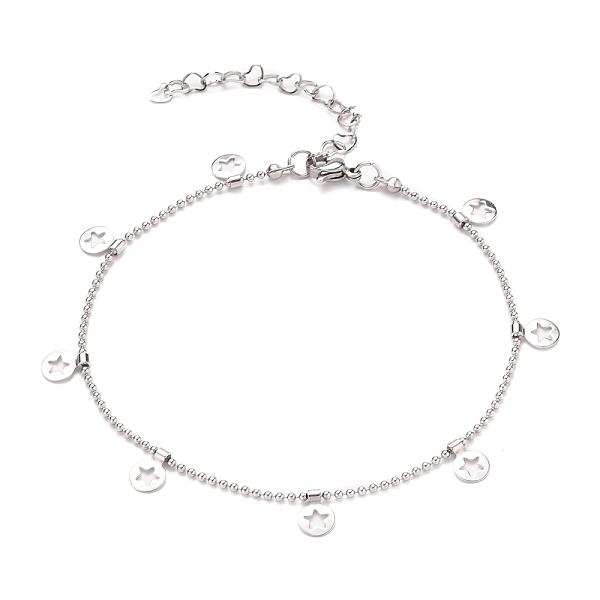 PandaHall 304 Stainless Steel Flat Round with Star Charm Anklets, with Ball Chains and Lobster Claw Clasps, Stainless Steel Color, 9 inch...
PandaHall 304 Stainless Steel Flat Round with Star Charm Anklets, with Ball Chains and Lobster Claw Clasps, Stainless Steel Color, 9 inch...