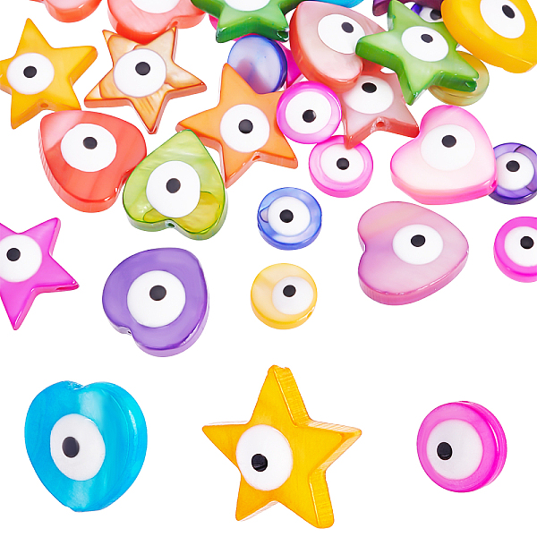 PandaHall 30Pcs 3 Style Natural Freshwater Shell Beads, with Enamel, Double-Faced, Dyed, Evil Eye, Heart & Star & Flat Round, Mixed Color..., Multicolor
PandaHall 30Pcs 3 Style Natural Freshwater Shell Beads, with Enamel, Double-Faced, Dyed, Evil Eye, Heart & Star & Flat Round, Mixed Color..., Multicolor