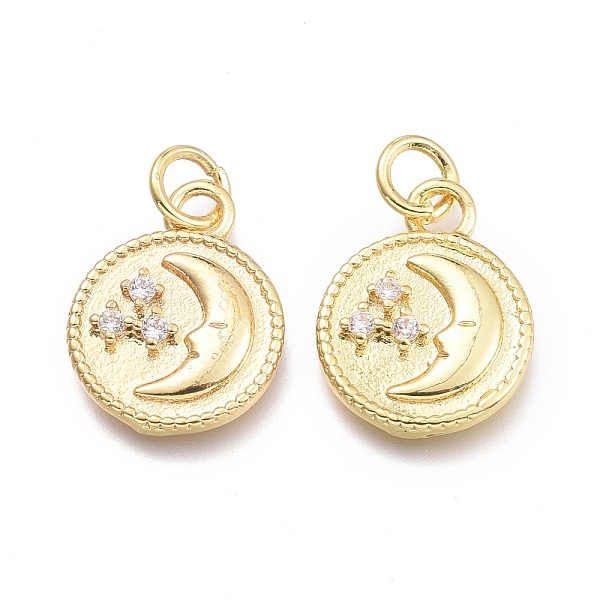 PandaHall Brass Micro Pave Cubic Zirconia Pendants, with Jump Ring, Flat Round with Moon, Clear, Real 18K Gold Plated, 15.3x12x2.3mm, Jump...
PandaHall Brass Micro Pave Cubic Zirconia Pendants, with Jump Ring, Flat Round with Moon, Clear, Real 18K Gold Plated, 15.3x12x2.3mm, Jump...