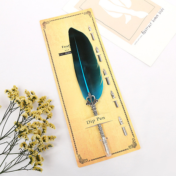 PandaHall Turkey Feather Dipped Pen, with Alloy Pen Tip & Replacement Tips, for Teacher's Day, Dark Slate Gray, 285mm Feather Feather
PandaHall Turkey Feather Dipped Pen, with Alloy Pen Tip & Replacement Tips, for Teacher's Day, Dark Slate Gray, 285mm Feather Feather