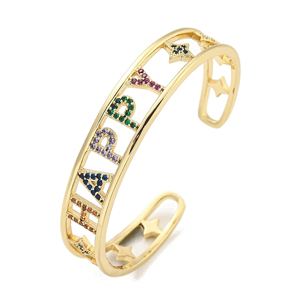 PandaHall Word Happy Brass Micro Pave Colorful Cubic Zirconia Open Cuff Bangles for Women, Real 18K Gold Plated, Inner Diameter: 2-1/8 x...
PandaHall Word Happy Brass Micro Pave Colorful Cubic Zirconia Open Cuff Bangles for Women, Real 18K Gold Plated, Inner Diameter: 2-1/8 x...