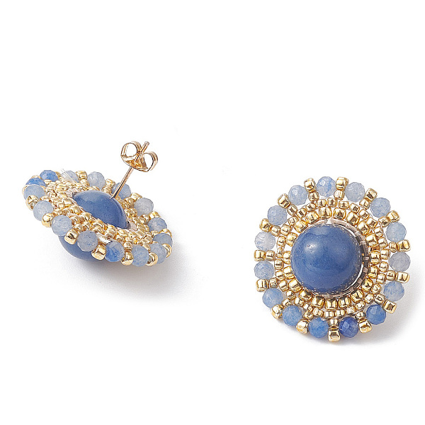 PandaHall Natural Blue Aventurine & Seed Braided Flower Stud Earrings, 24mm Blue Aventurine Flower
PandaHall Natural Blue Aventurine & Seed Braided Flower Stud Earrings, 24mm Blue Aventurine Flower
