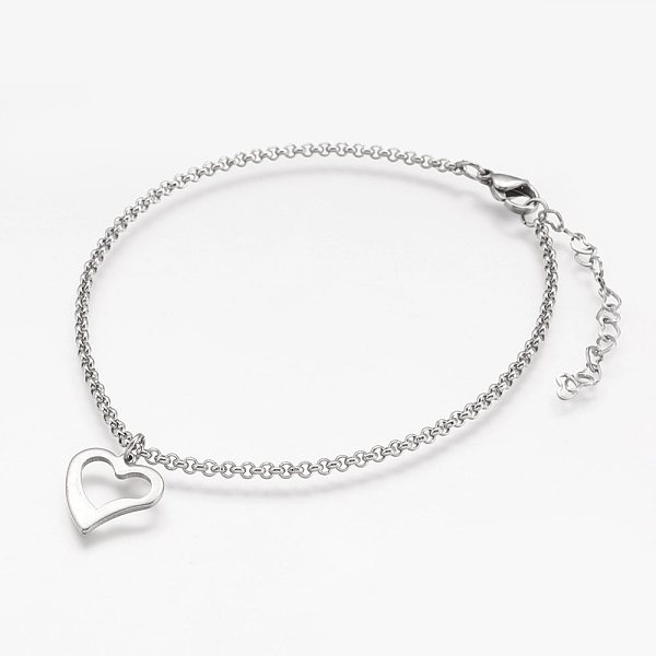 PandaHall 304 Stainless Steel Anklets, with Heart Charm and Rolo Chains, Stainless Steel Color, 9-1/8 inch(23.2cm), 2mm Stainless Steel
PandaHall 304 Stainless Steel Anklets, with Heart Charm and Rolo Chains, Stainless Steel Color, 9-1/8 inch(23.2cm), 2mm Stainless Steel