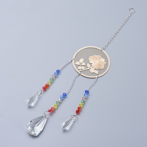 PandaHall Crystals Chandelier Suncatchers Prisms Chakra Hanging Pendant, with Glass Beads and Brass Pendants, Flat Round with Rose, Colorful...
PandaHall Crystals Chandelier Suncatchers Prisms Chakra Hanging Pendant, with Glass Beads and Brass Pendants, Flat Round with Rose, Colorful...