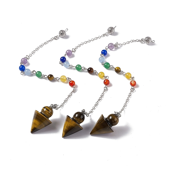 PandaHall Natural Tiger Eye Cone Dowsing Pendulum Pendants, with Chakra Gemstone Round Beads, Rack Plating Platinum Tone Brass Findings &...
PandaHall Natural Tiger Eye Cone Dowsing Pendulum Pendants, with Chakra Gemstone Round Beads, Rack Plating Platinum Tone Brass Findings &...