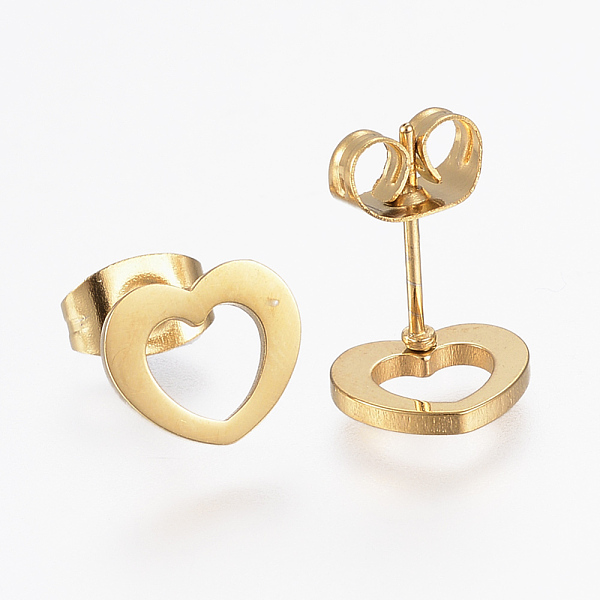 PandaHall 304 Stainless Steel Stud Earrings, Hypoallergenic Earrings, Heart, Golden, 7.5x9x1mm, Pin: 0.8mm 304 Stainless Steel
PandaHall 304 Stainless Steel Stud Earrings, Hypoallergenic Earrings, Heart, Golden, 7.5x9x1mm, Pin: 0.8mm 304 Stainless Steel