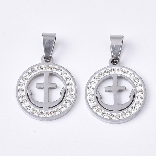 PandaHall 201 Stainless Steel Pendants, with Random Size Snap On Bails and Polymer Clay Crystal Rhinestones, Flat Round with Anchor..., Clear
PandaHall 201 Stainless Steel Pendants, with Random Size Snap On Bails and Polymer Clay Crystal Rhinestones, Flat Round with Anchor..., Clear