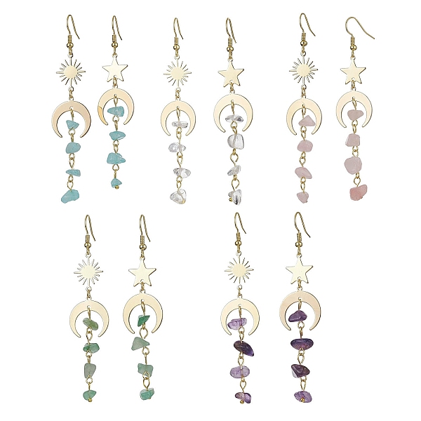 PandaHall Moon & Sun & Star Brass Asymmetrical Earrings, Natural Mixed Gemstone Chips Tassel Earrings, 76~85x18mm Mixed Stone Moon
PandaHall Moon & Sun & Star Brass Asymmetrical Earrings, Natural Mixed Gemstone Chips Tassel Earrings, 76~85x18mm Mixed Stone Moon