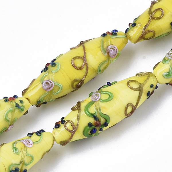 PandaHall Handmade Gold Sand Lampwork Beads Strands, Bumpy, Rice with Flower Pattern, Yellow, 45~47.5x14.5~15.5mm, Hole: 1.5mm, about...
PandaHall Handmade Gold Sand Lampwork Beads Strands, Bumpy, Rice with Flower Pattern, Yellow, 45~47.5x14.5~15.5mm, Hole: 1.5mm, about...