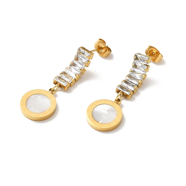 PandaHall Shell Flat Round Long Dangle Stud Earrings with Glass, Ion Plating(IP) 304 Stainless Steel Jewelry for Women, Golden, 34x12x3mm..., Clear
PandaHall Shell Flat Round Long Dangle Stud Earrings with Glass, Ion Plating(IP) 304 Stainless Steel Jewelry for Women, Golden, 34x12x3mm..., Clear