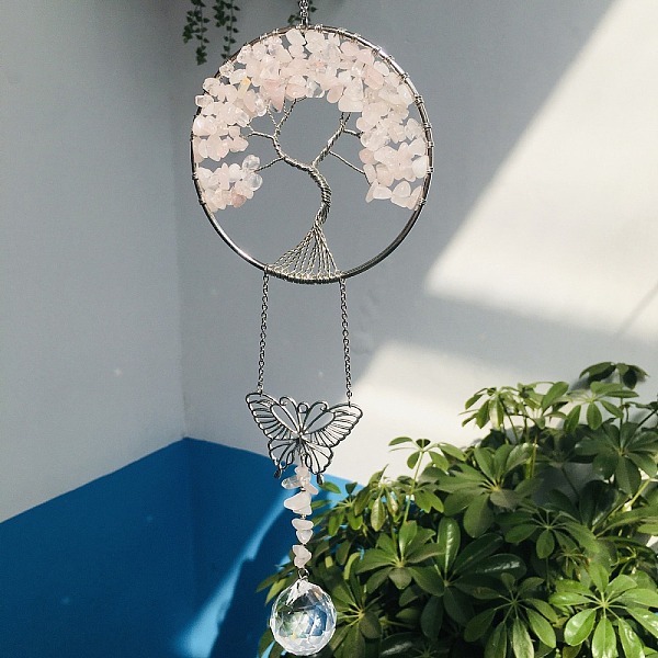 PandaHall Glass Teardrop Pendant Decoration, Hanging Suncatchers, with Natural Rose Quartz Chip Tree of Life, for Window Home Garden...
PandaHall Glass Teardrop Pendant Decoration, Hanging Suncatchers, with Natural Rose Quartz Chip Tree of Life, for Window Home Garden...