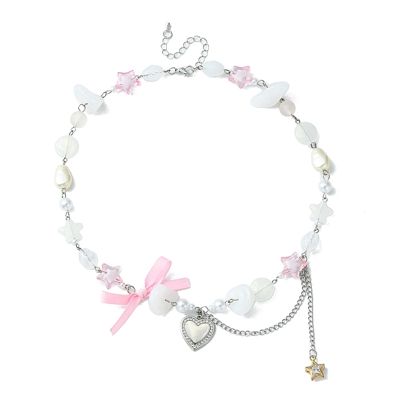 PandaHall Alloy Heart Pendant Necklace with Bowknot, Plastic Pearl & Nugget & Star Heart Beaded Necklace, Hot Pink, 18.90 inch(48cm) Alloy...
PandaHall Alloy Heart Pendant Necklace with Bowknot, Plastic Pearl & Nugget & Star Heart Beaded Necklace, Hot Pink, 18.90 inch(48cm) Alloy...