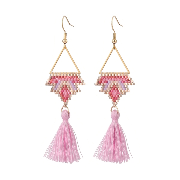 PandaHall Glass Seed Braided Crown Dangle Earrings, with Cotton Tassels, Golden 304 Stainless Steel Triangle Jewelry for Women, Pearl Pink...
PandaHall Glass Seed Braided Crown Dangle Earrings, with Cotton Tassels, Golden 304 Stainless Steel Triangle Jewelry for Women, Pearl Pink...