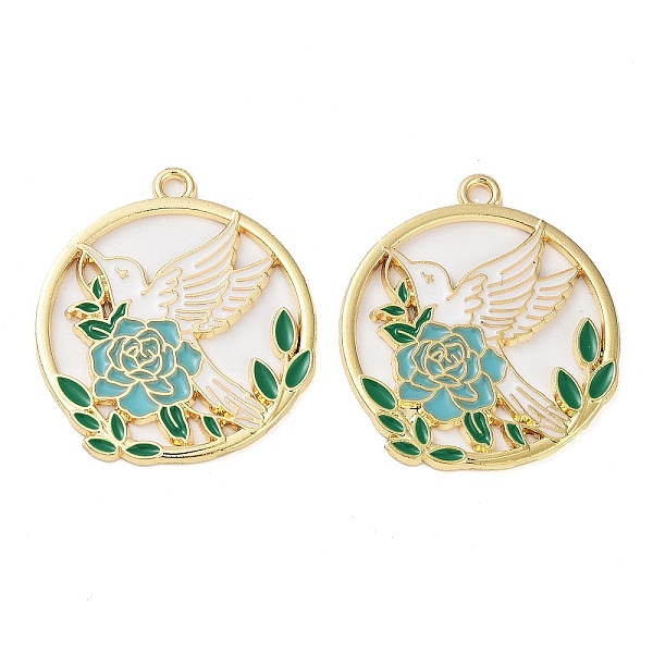 PandaHall Rack Plating Alloy Enamel Pendants, Golden, Ring with Flower & Bird Charm, Light Blue, 30.5x27x1mm, Hole: 2mm Alloy+Enamel Ring
PandaHall Rack Plating Alloy Enamel Pendants, Golden, Ring with Flower & Bird Charm, Light Blue, 30.5x27x1mm, Hole: 2mm Alloy+Enamel Ring