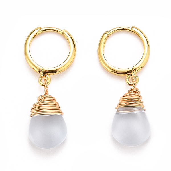 PandaHall Brass Huggie Hoop Earrings, with Baking Painted Glass Wire Wrapped Pendants, Teardrop, Golden, Light Sky Blue, 34mm, Pin: 1mm...
PandaHall Brass Huggie Hoop Earrings, with Baking Painted Glass Wire Wrapped Pendants, Teardrop, Golden, Light Sky Blue, 34mm, Pin: 1mm...