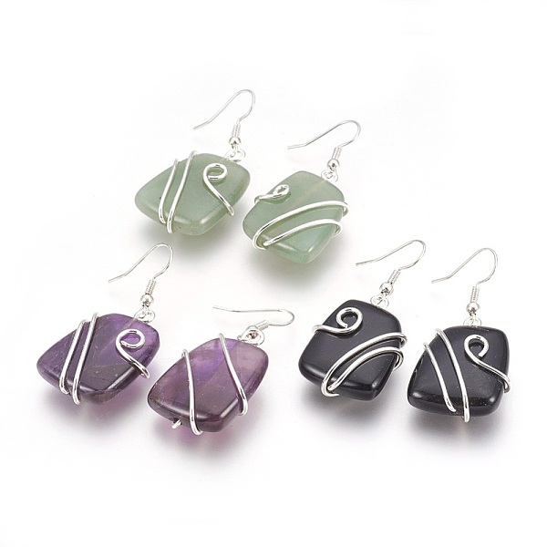 PandaHall Natural Gemstone Dangle Earrings, with Silver Color Plated Brass Findings, Rectangle, 47mm, Pin: 0.7mm Mixed Stone Multicolor
PandaHall Natural Gemstone Dangle Earrings, with Silver Color Plated Brass Findings, Rectangle, 47mm, Pin: 0.7mm Mixed Stone Multicolor