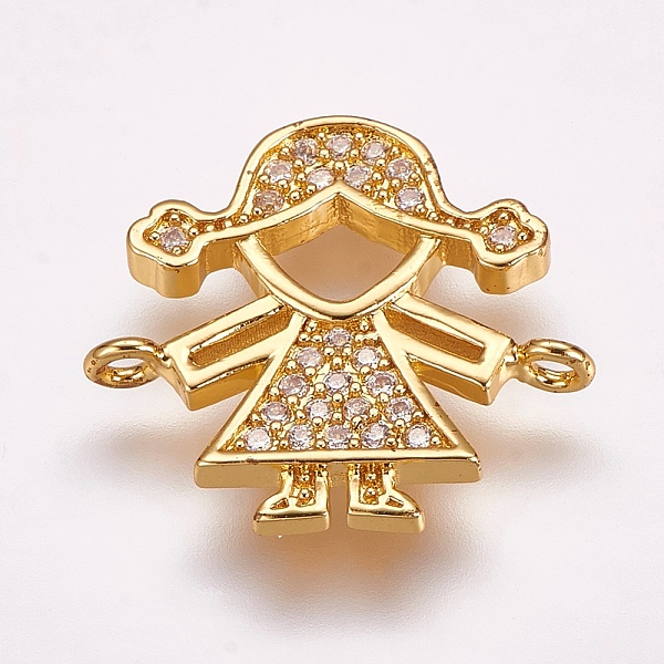 PandaHall Brass Micro Pave Cubic Zirconia Links, Girl, Golden, 17x18x2mm, Hole: 1.5mm Brass+Cubic Zirconia Human
PandaHall Brass Micro Pave Cubic Zirconia Links, Girl, Golden, 17x18x2mm, Hole: 1.5mm Brass+Cubic Zirconia Human