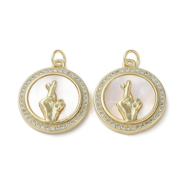 PandaHall Gesture Theme Brass Micro Pave Cubic Zirconia Pendants, with Shell, Flat Round, Real 18K Gold Plated, 21.5x19x4mm, Hole: 3mm..., Clear
PandaHall Gesture Theme Brass Micro Pave Cubic Zirconia Pendants, with Shell, Flat Round, Real 18K Gold Plated, 21.5x19x4mm, Hole: 3mm..., Clear